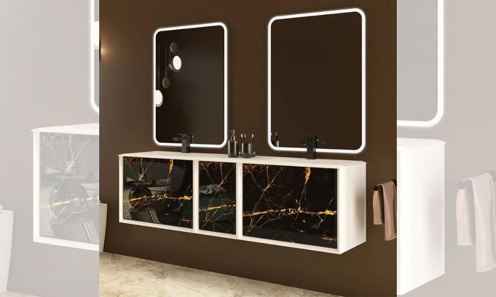 Baden Haus Bellagio Black & Gold Stone Vanity Unit