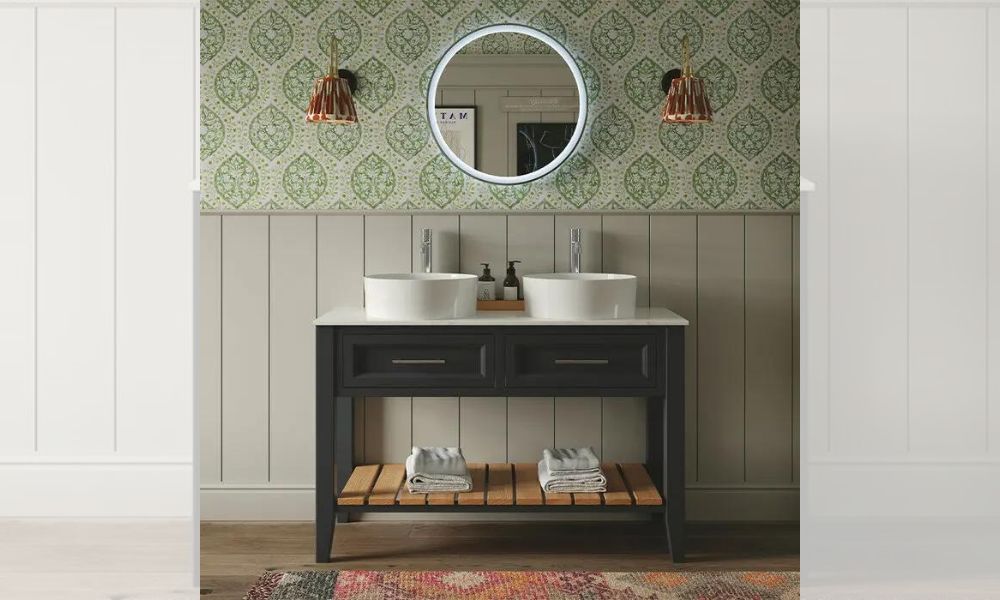 Heritage Broughton Graphite Grey Wash Stand Vanity Unit with Two Sinks