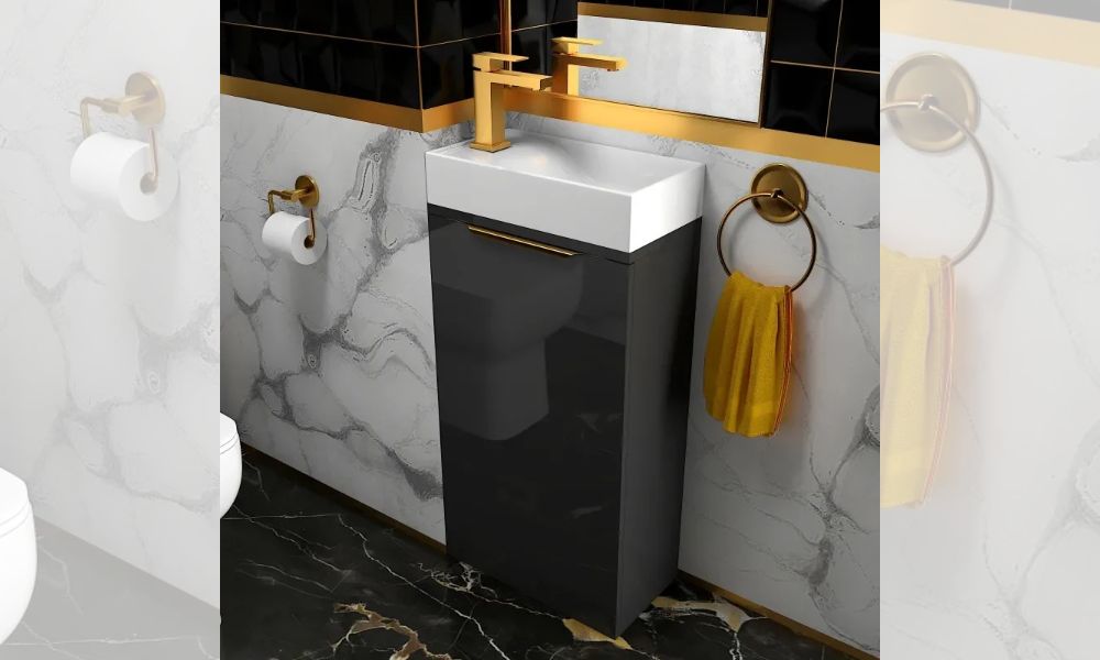 Jivana 400mm Cloakroom Grey Corner Vanity Unit