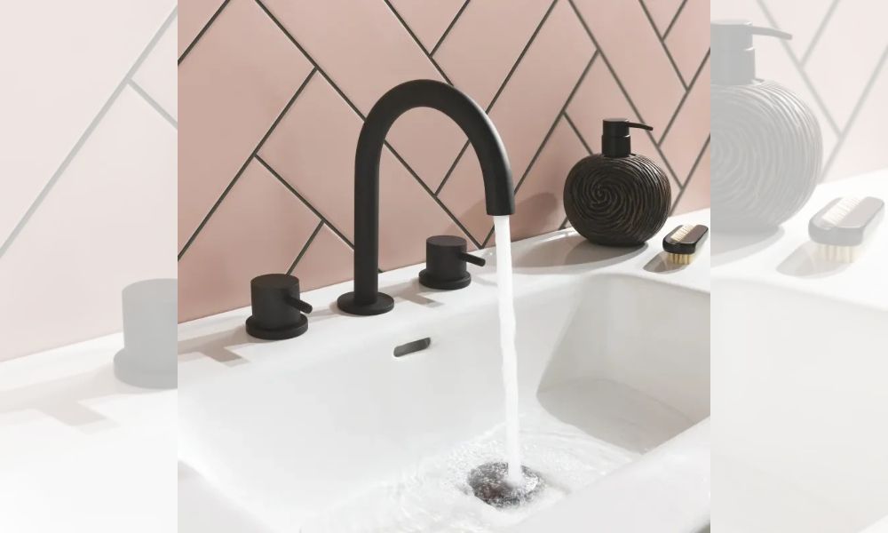 Just Taps Vos Matt Black 3 Hole Basin Mixer Tap