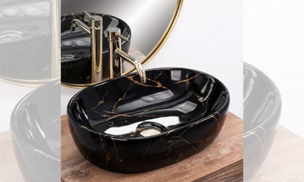 Knox Black Marble Gloss Countertop Basin