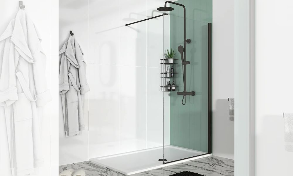 Radiant Black 1200mm Recess Walk-in Shower Enclosure