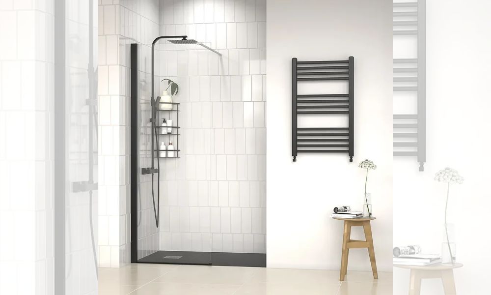 Radiant Black Recessed Walk-in Shower Enclosure