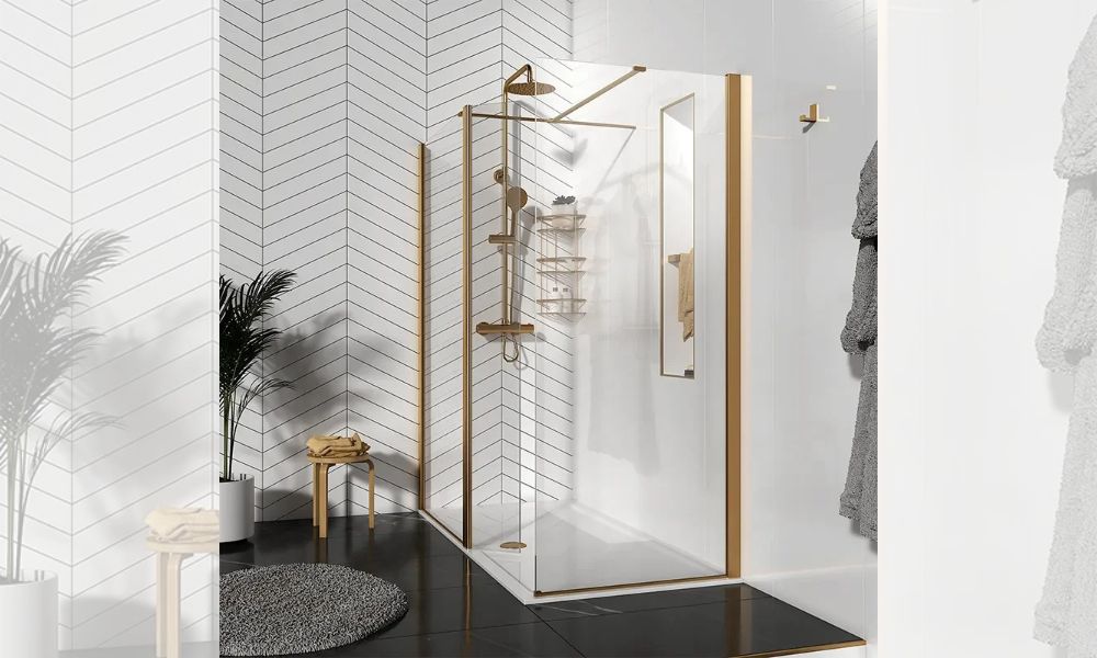 Radiant Brushed Gold Walk-in Shower Enclosure