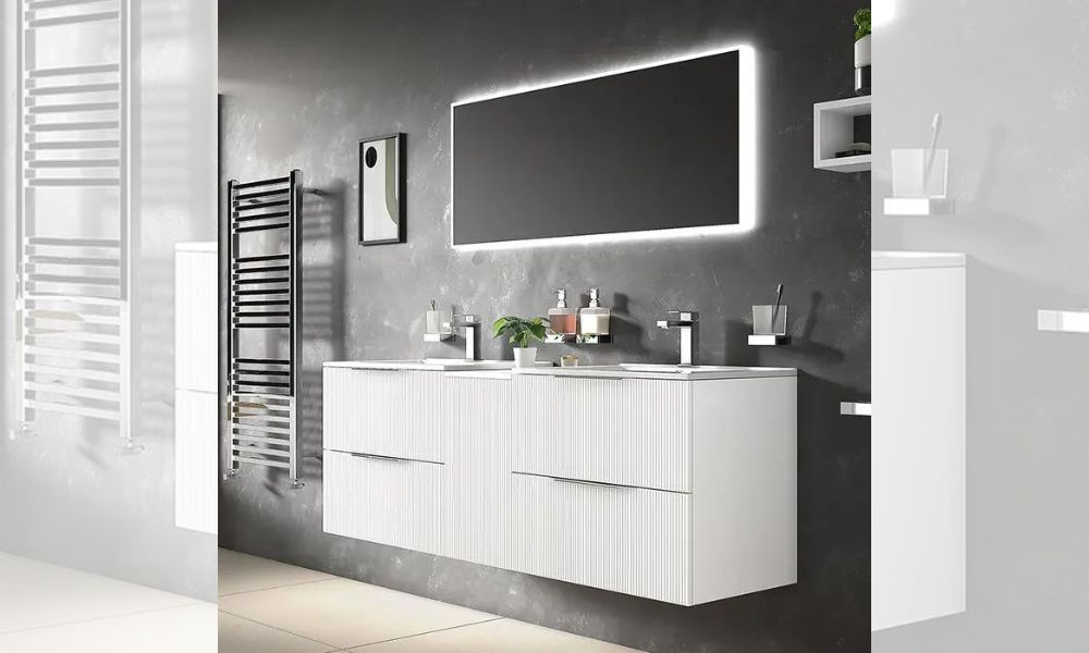 Sonix White 1500mm Large Wall-Hung Double Sink Vanity Unit