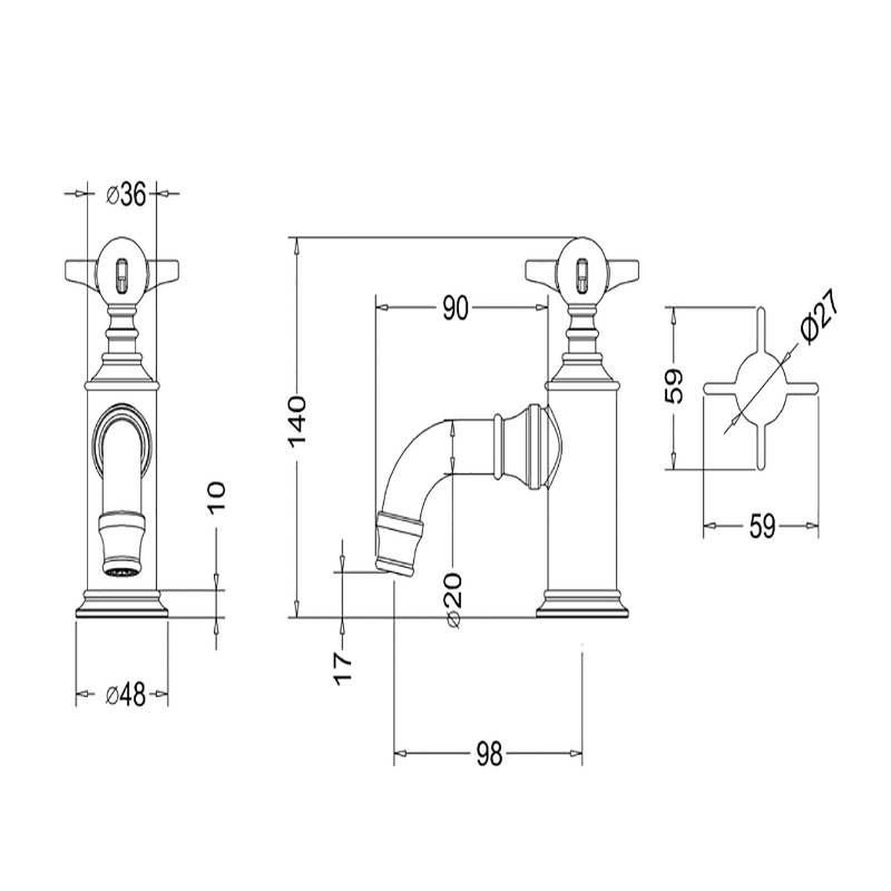 Arcade  Cloakroom Basin Pillar Taps Specification Diagram