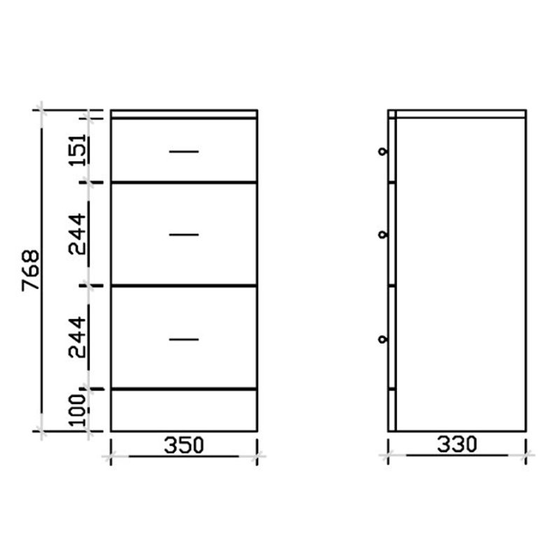 New Ecco 350 X 330 3 Drawer Unit Specification Diagram