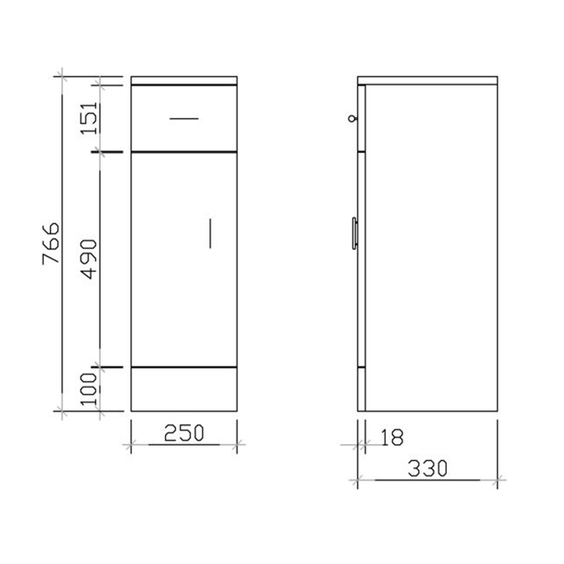 New Ecco 250 X 330mm  Cupboard Specification Diagram