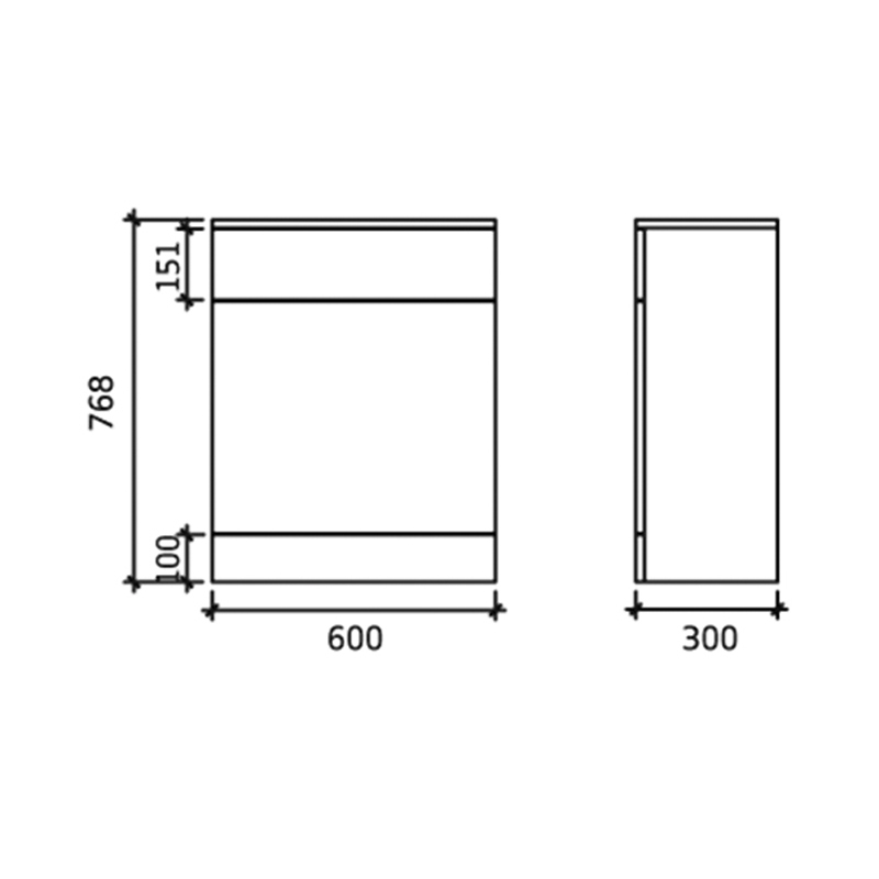 New Ecco 600 X 300 Back To Wall Unit Specification Diagram