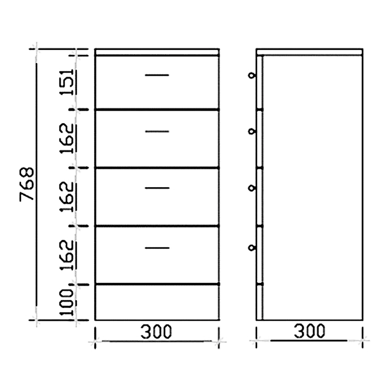 New Ecco 300 X 300 4 Drawer Unit Specification Diagram