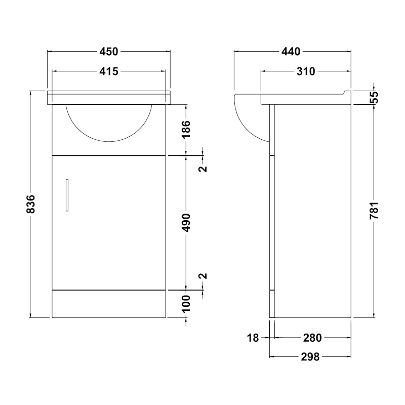 New Ecco 450 Basin Unit Specification Drawing