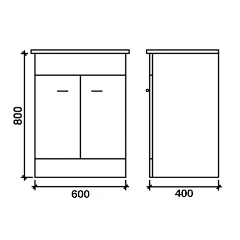 Mercury 600mm Compact Vanity Unit with Basin Specification Drawing