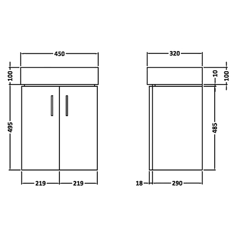 Checkers White 450 Wall Mounted Basin Unit Specification Diagram