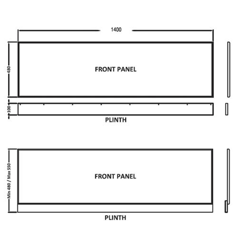 Ecco Bath Front Panel Specification Drawing