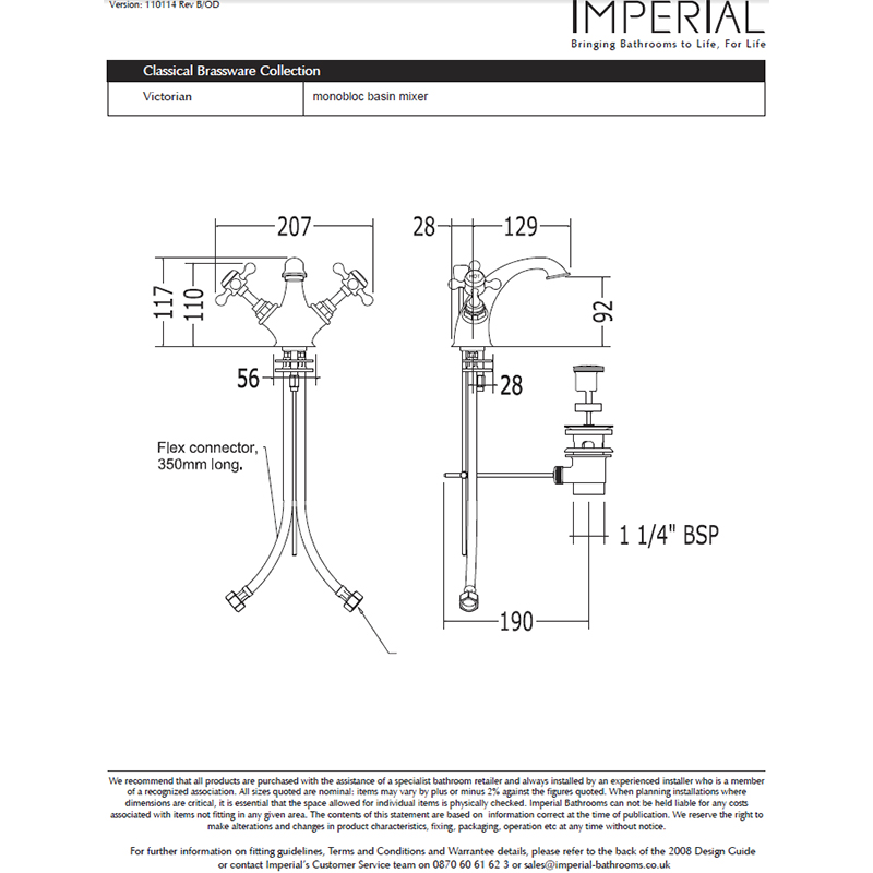 Victorian Basin Mono Specification Diagram