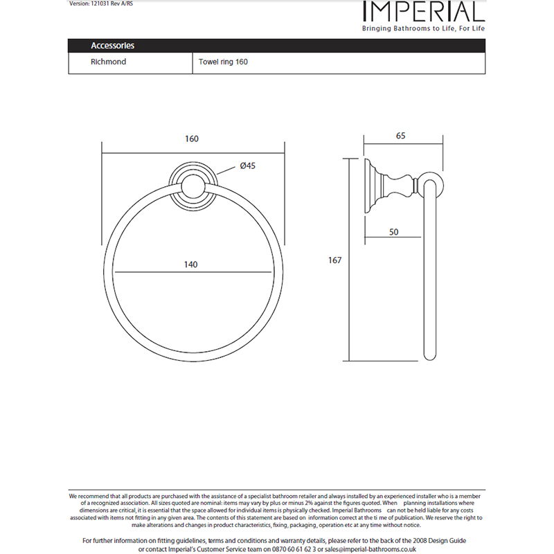 Richmond Towel Ring Specification Diagram