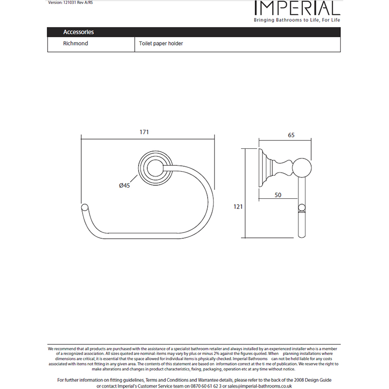 Line drawing of Richmond Wall Mounted Open Toilet Roll Holder