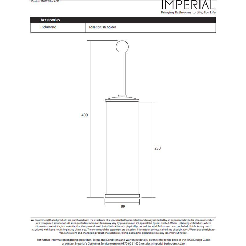 Richmond Freestanding Toilet Brush Holder Specification Drawing