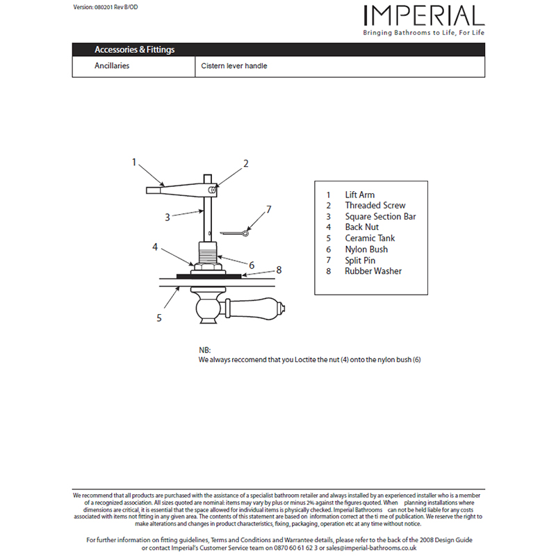 Cistern Lever White Specification Diagram