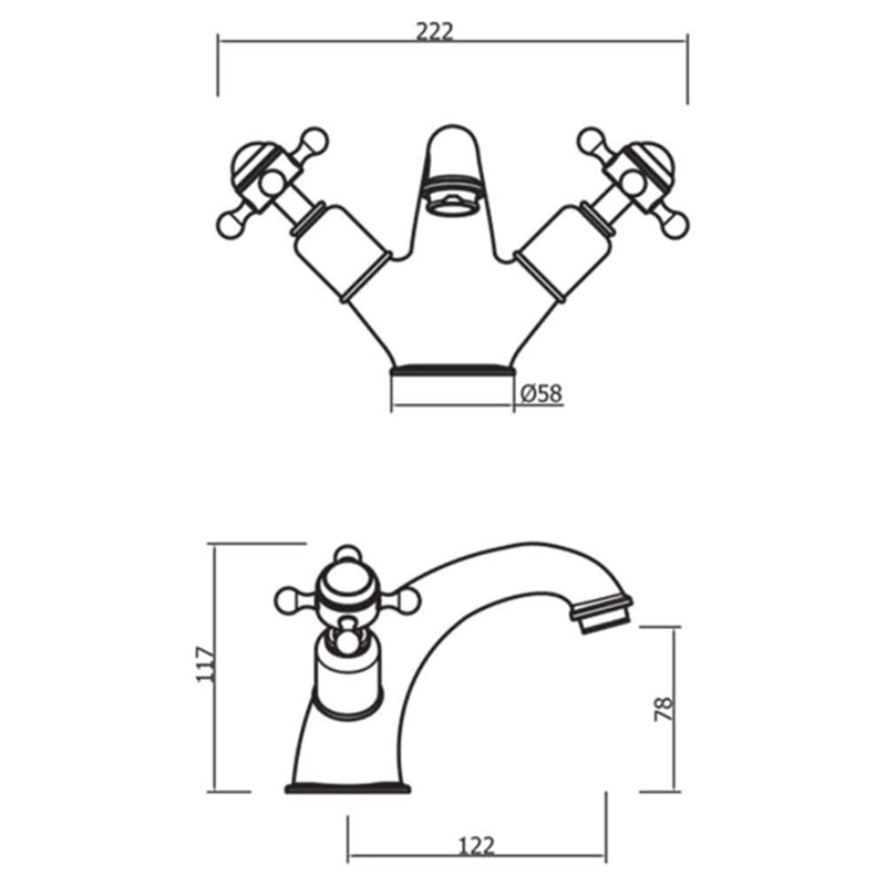 Belgravia CrossHead Lux Mono Mixer Nickel Specification Drawing