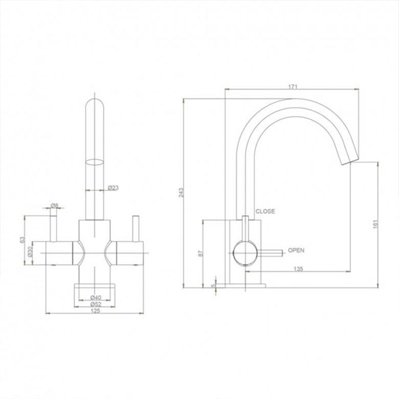 Mike Pro Basin Monobloc No Pop-Up Waste Chrome Specification Drawing