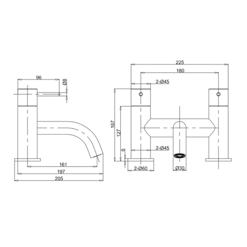 Mike Pro Bath Filler Deck Mounted Chrome Specification Drawing