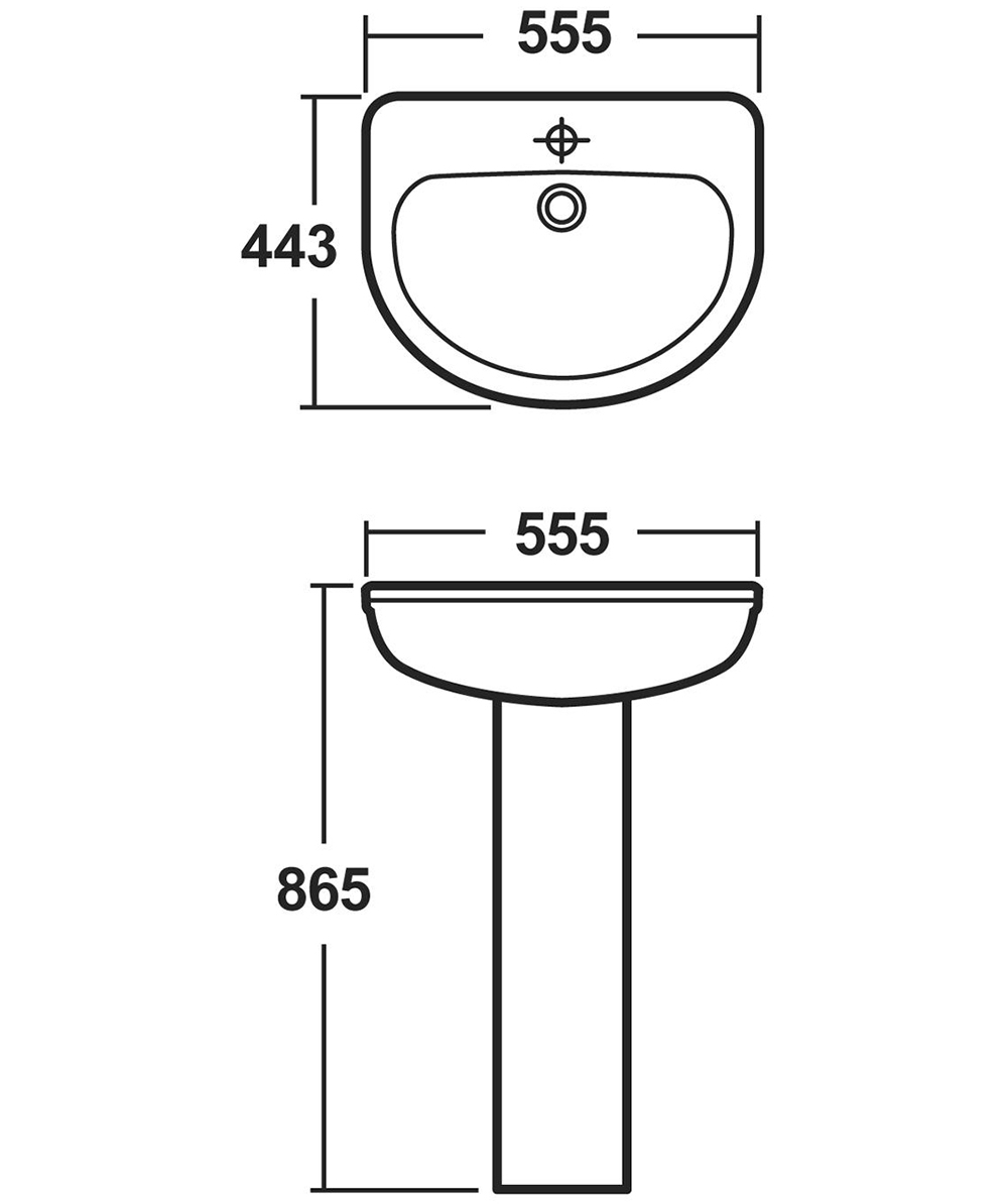 Ivo Large 550 Basin 1TH And Pedestal Specification Diagram