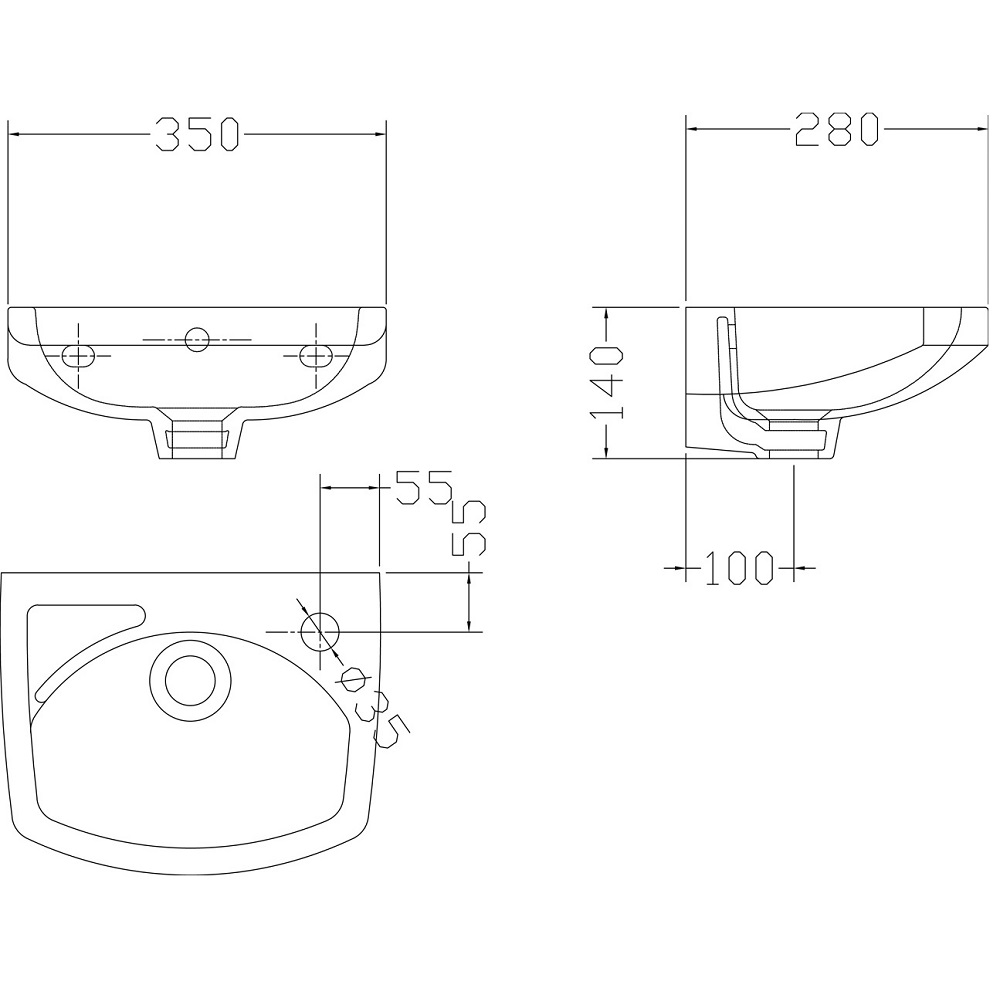 Brisbane 350mm Wall Mounted Basin Specification Diagram