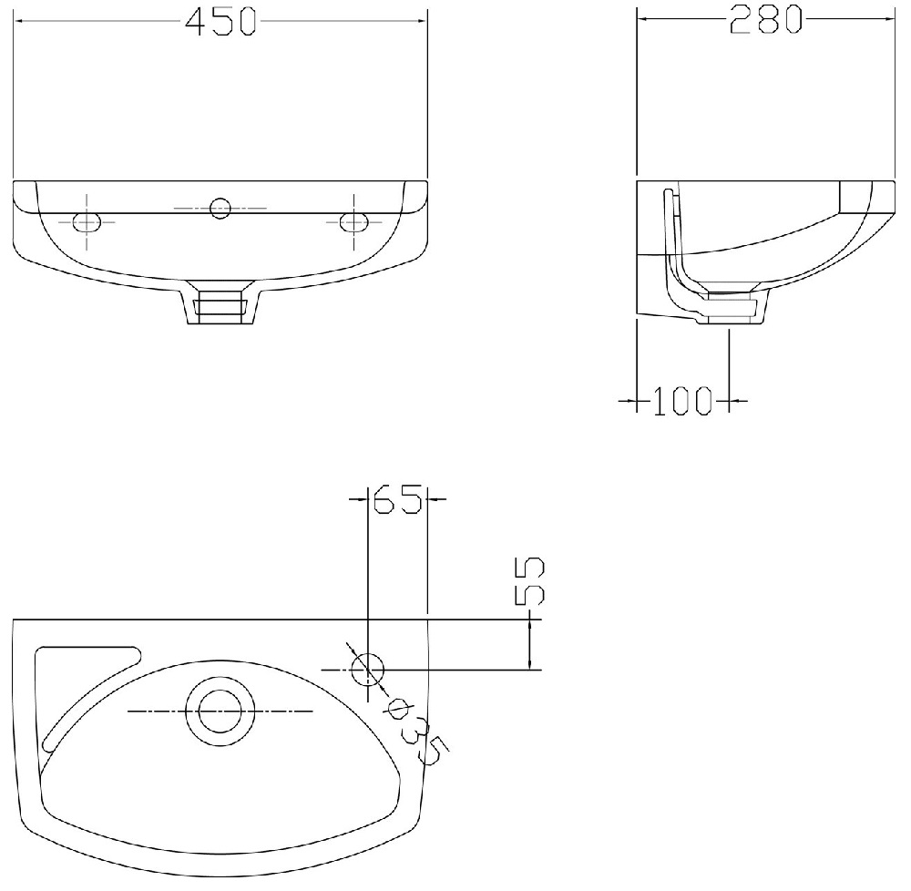 Brisbane 450MM Wall Mounted Basin Specification Diagram