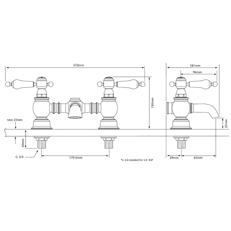 Glastonbury Bath Filler Chrome Specification Diagram