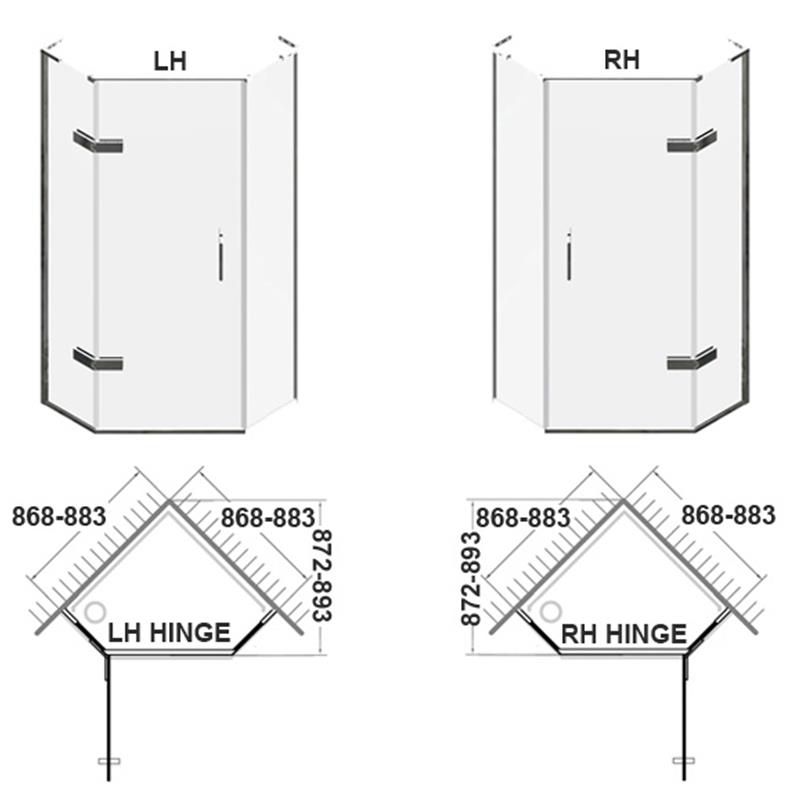 Eauzone Quintesse with Hinged Door 900mm Quadrant with Tray Specification Diagram