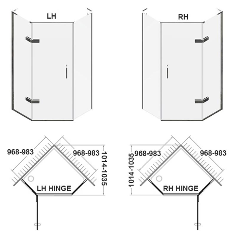 Eauzone Quintesse with Hinged Door 1000mm Quadrant with Tray Specification Diagram