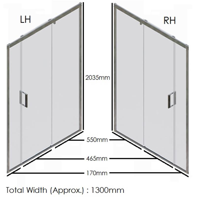 Eauzone Sliding Door Recess 1300mm Specification Diagram