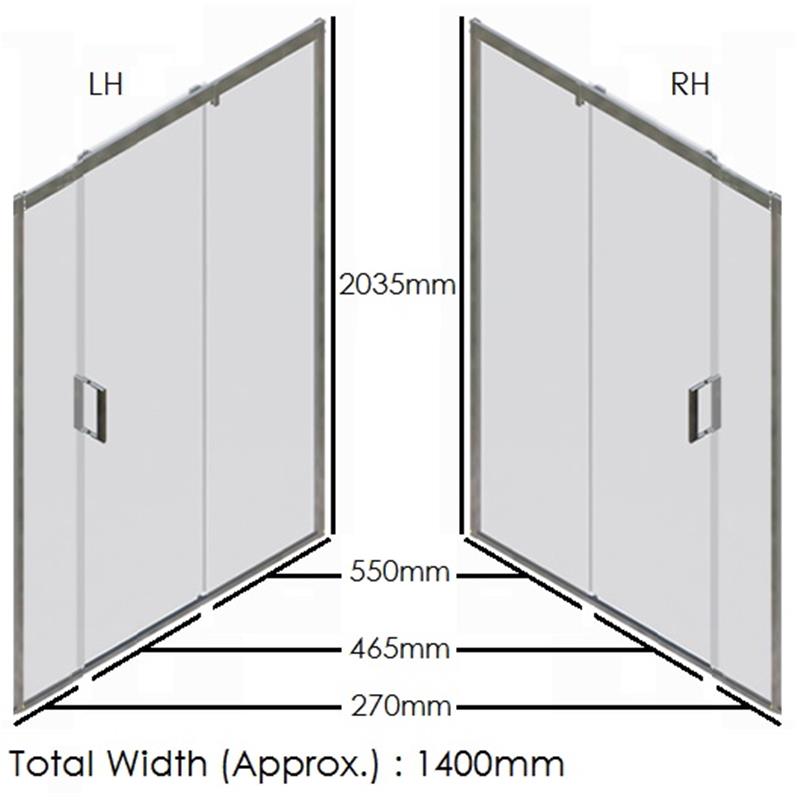 Eauzone Sliding Door Recess 1400mm Specification Diagram