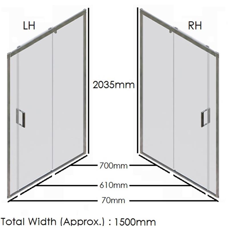 Eauzone Sliding Door Recess 1500mm Specification Diagram