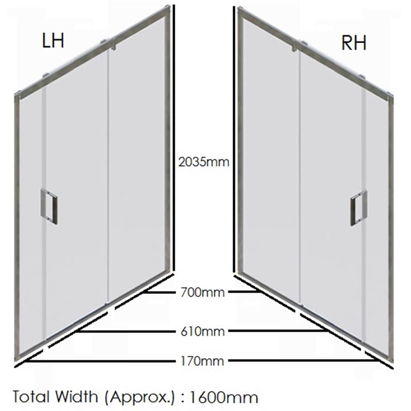 Eauzone Sliding Door Recess 1600mm Specification Diagram