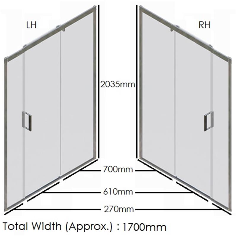 Eauzone Sliding Door Recess 1700mm Specification Diagram