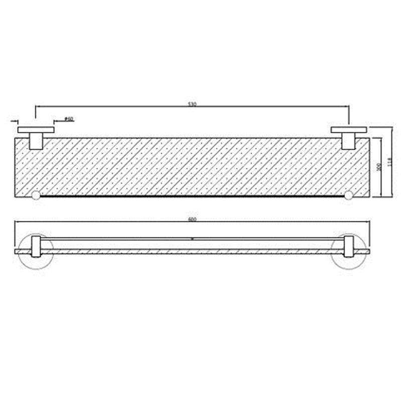 Continental Glass Shelf 600mm Long Specification Diagram