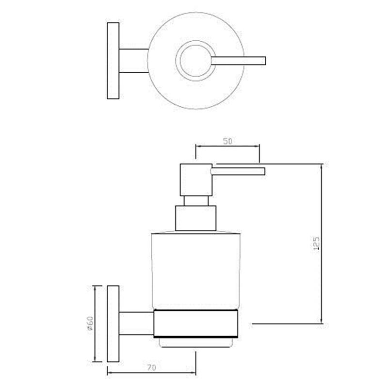 Continental Soap Dispenser, Glass Bottle Specification Diagram