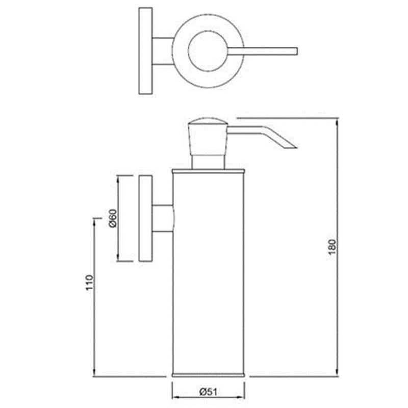 Continental Soap Dispenser, Metallic Bottle Specification Diagram