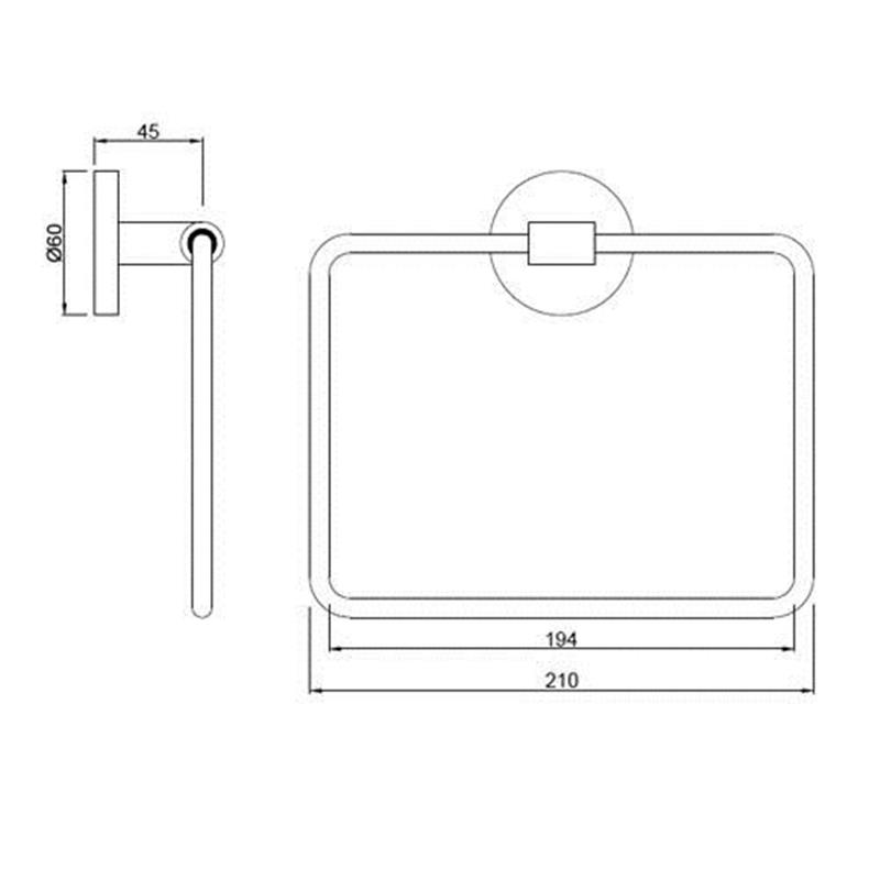 Line drawing of Continental Towel Ring Square