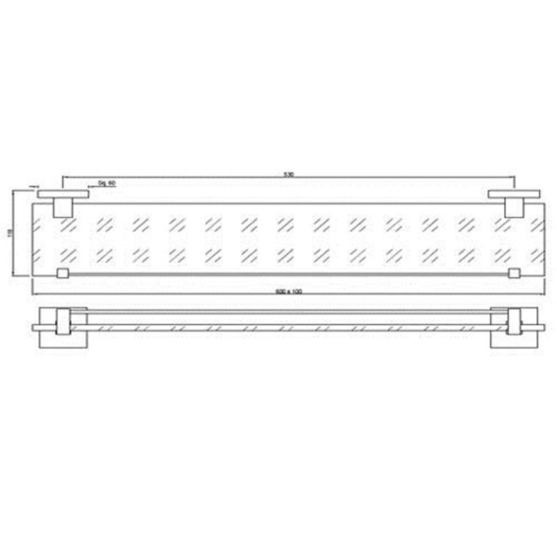 Kubix Glass Shelf 600mm Long Specification Diagram