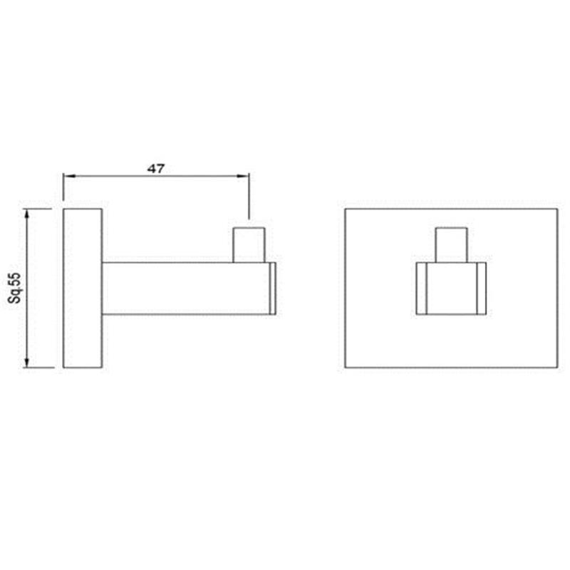 Kubix Single Robe Hook Specification Drawing