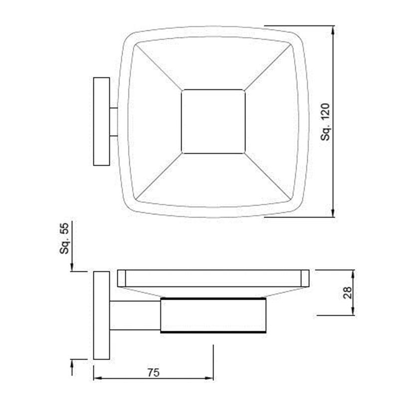 Line drawing of Kubix Soap Dispenser with Glass Bottle