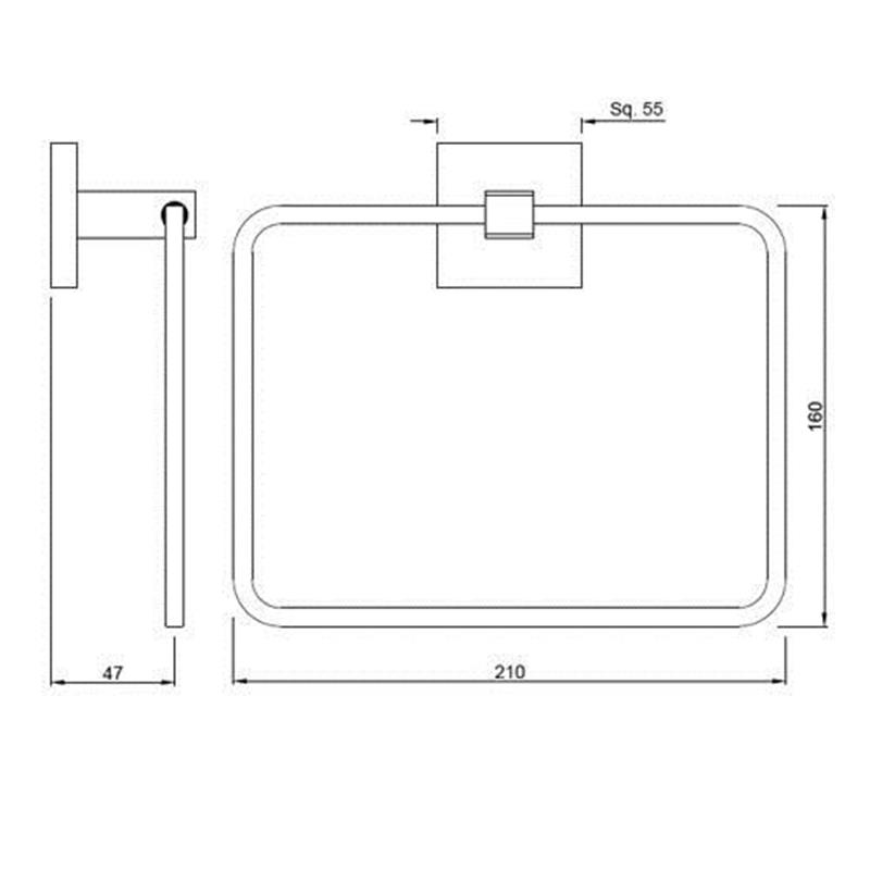 Kubix Towel Ring Square Specification Diagram