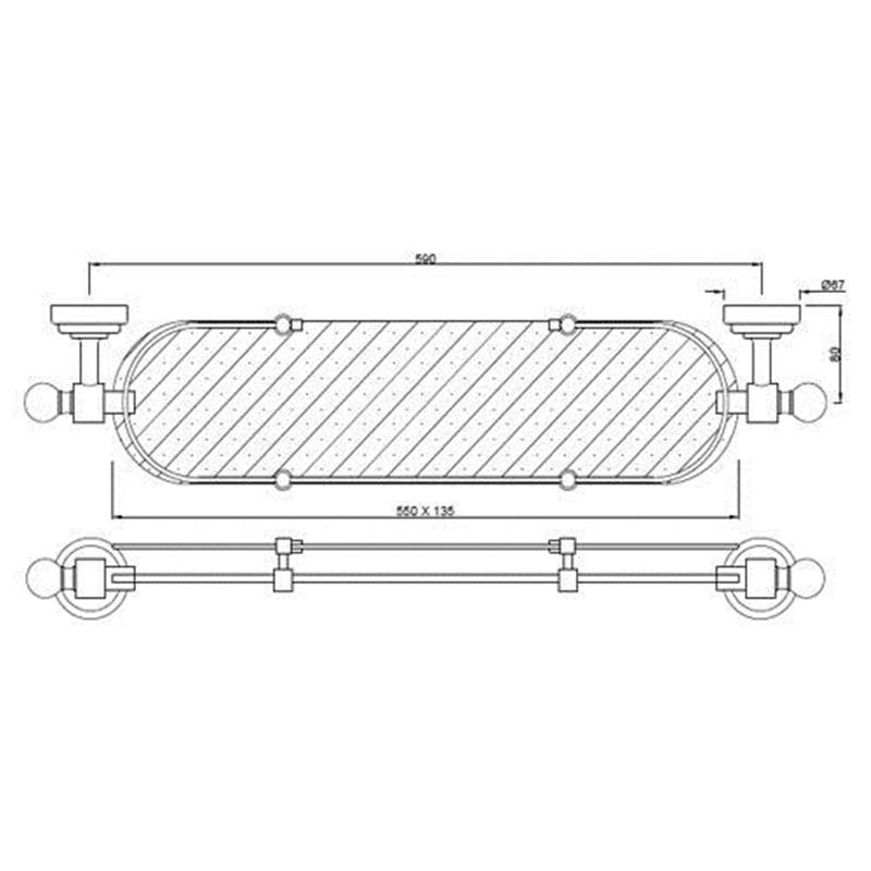 Queens Glass Shelf 550mm Long Specification Diagram