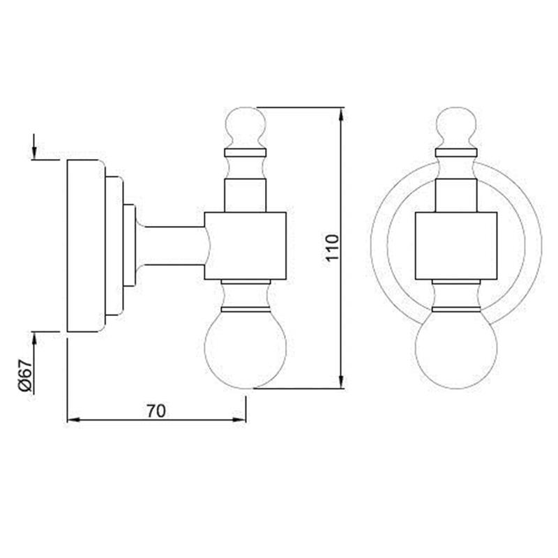 Queens Single Robe Hook Specification Diagram