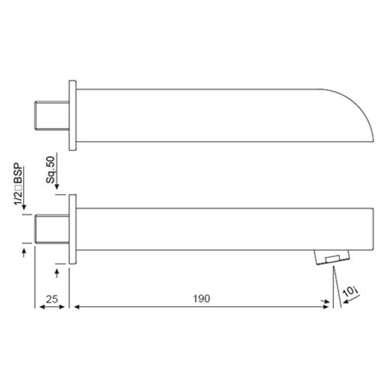 Alive Bath Spout with Wall Flange Specification Diagram