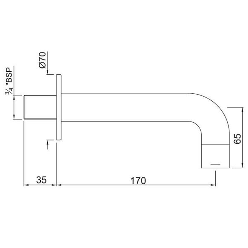 Florentine Bath Spout (20mm) with Wall Flange Specification Diagram