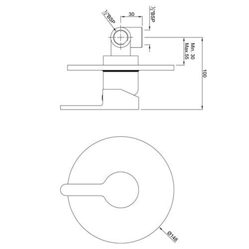 Fusion Single Lever Concealed Manual Shower Valve, 40mm Cartridge, HP 1.0 Specification Diagram